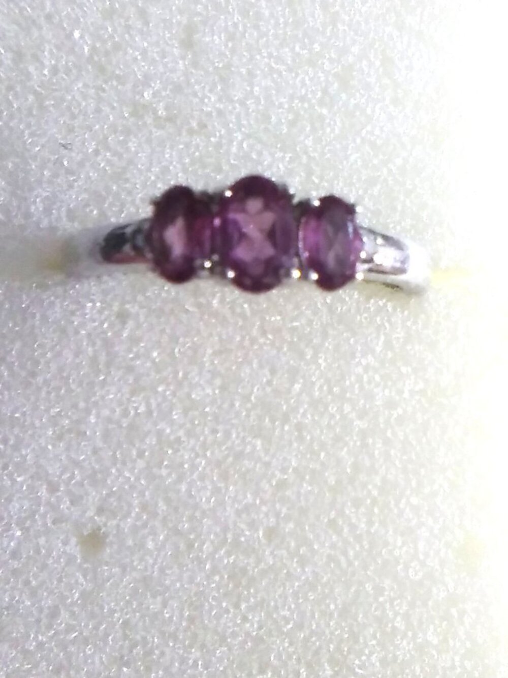3 Stone Pink Garnet Silver Ring